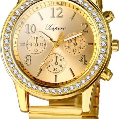 Quartz Watch Gold Plated Stretch Band Wristwatch